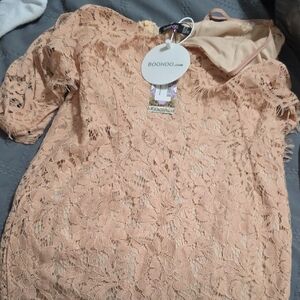 Boohoo Floral Lace Dress in Soft Peach